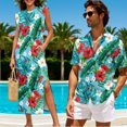 thumbnail image 4 of Jeiento Tropical Couple Matching Outfits Dress for Women Hawaiian Shirt for Men Floral Leaves Casual Shirt Long Maxi Dress Cap Sleeve Sun Dresses Beach Vacation Shirts, 4 of 7