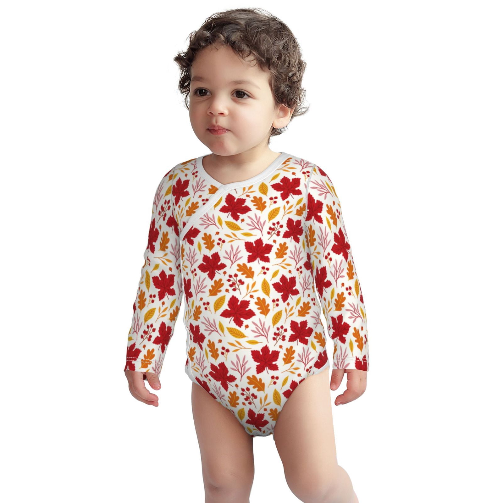 Xecao fall laef Maple Print Baby unisex-baby Cotton Long-sleeve Bodysuits-6 Months