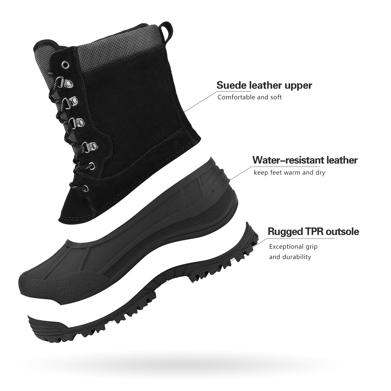 Nortiv8 Mens Winter Warm Outdoor Hiking Boots Snow Boots Insulated Waterproof Work Boots Shoes Terrex-2M Black Size 8