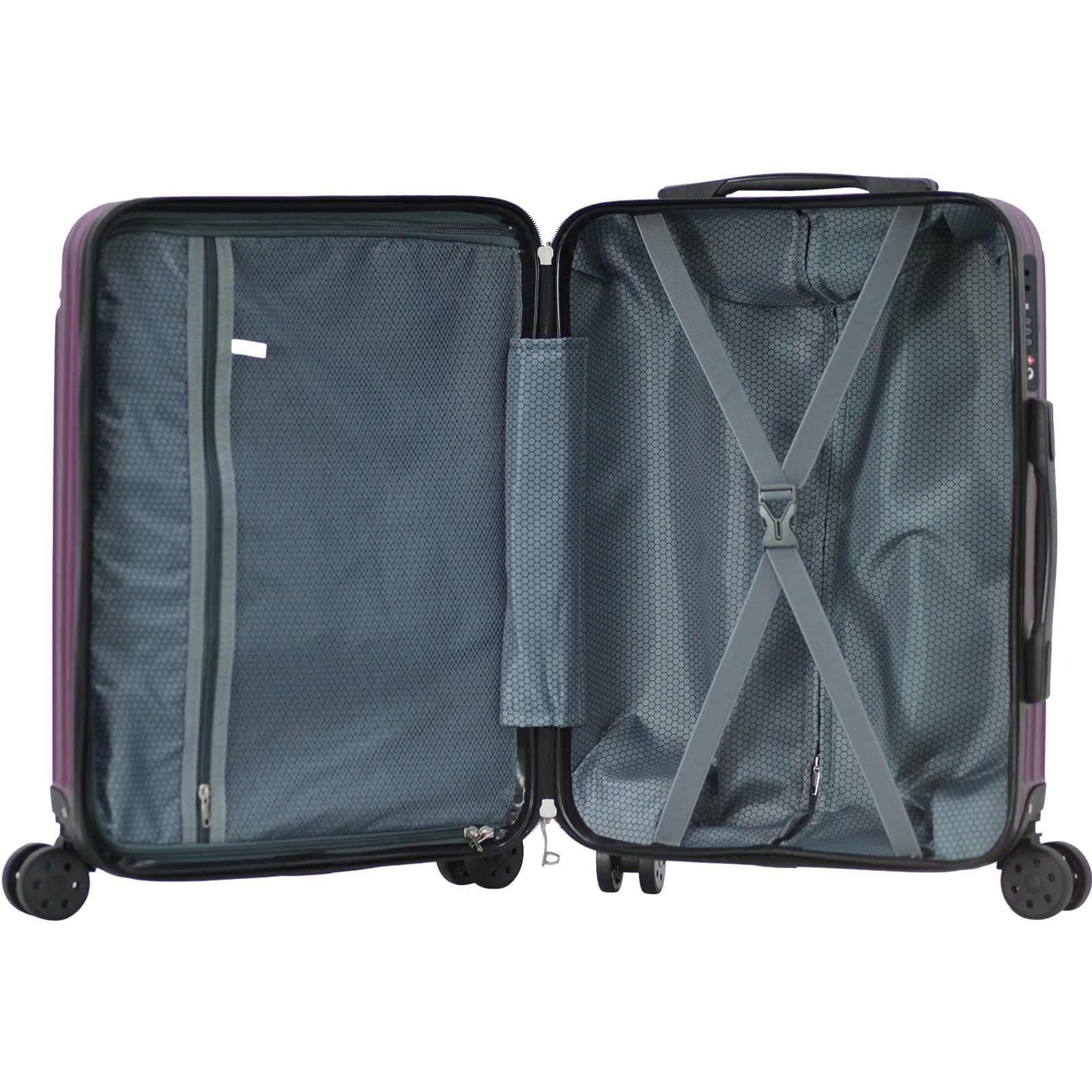 Line Embossed Hard Leather Suitcase Set, Three-Piece Suitcase Set, Customs Lock, Pearlescent Purple