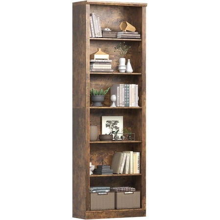 FANRAL 75 Open Bookshelf 24 Wide 6 Tier Storage Organizer with Adjustable Shelving Freestanding Anti-Tipping Display Shelf for Home Office Study Brown Bookcase