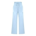 thumbnail image 4 of VISALY Linen Pants Women, Cotton Pants for Women, Women's Casual Cotton and Linen Pants Style 2+Outer Pockets+Fake Placket Linen Pants Women Summer, 1 Pack Pants for Women, A - Light Blue 2, 3XL, 4 of 5