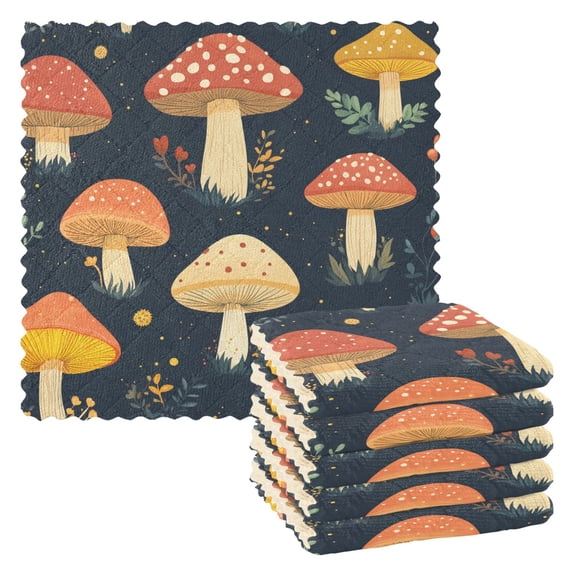 Yayeee 6 Pack Kitchen Dish Cloths for Washing Dishes Soft Absorbent Microfiber Towels, Black Mushroom Pattern