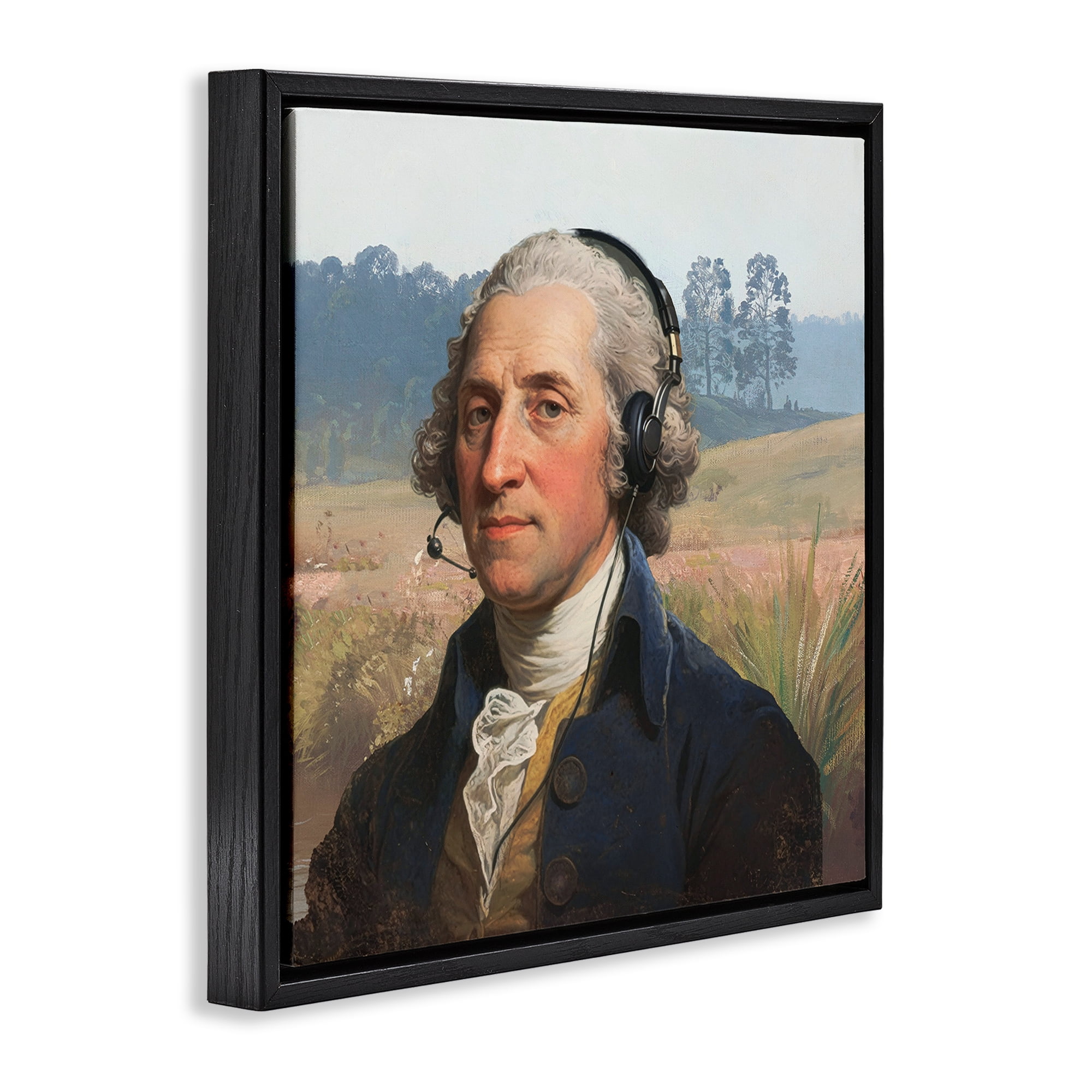 Stupell Industries Classical Gentleman with Headset Black Framed Floater Canvas Wall Art, design by CAD Designs