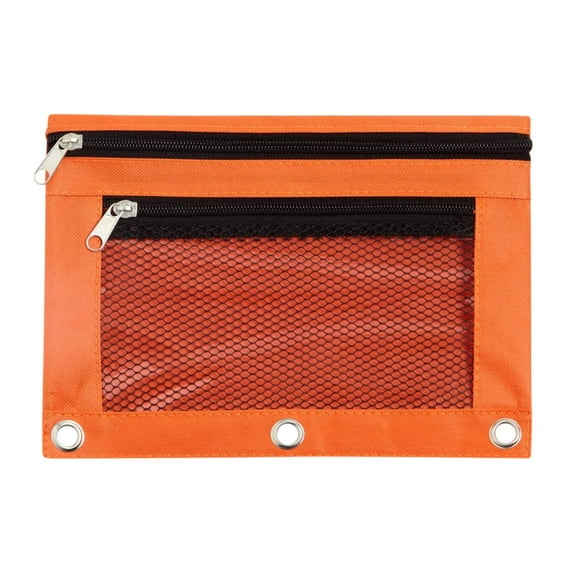 HCBY Trousse à Crayons pour Reliure à 3 Anneaux - Étui à Fermeture Éclair à 2 Compartiments avec Fenêtre Transparente, Organisateur de Fournitures Scolaires en Tissu Oxford Durable pour Étudiants, Enseignants, Fournitures de Bureau (Orange,9.8"x7.5")