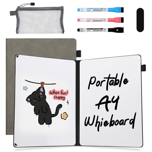 Vowella Portable Whiteboard Notebook, A4 Dry Erase Board 11.8 x 8.46 Inch, Reusable for Office, School & Travel, Gray