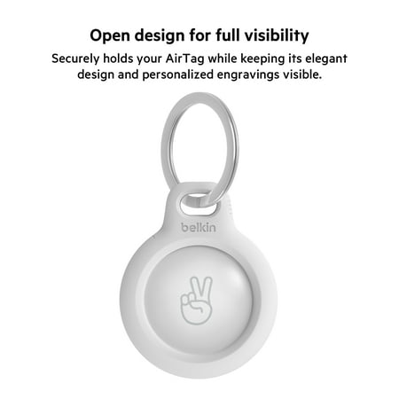 Belkin Apple AirTag Secure Holder with Key Ring - Durable Scratch Resistant Case With Open Face & Raised Edges - Protective AirTag Keychain Accessory For Keys, Pets, Luggage, Backpacks - White