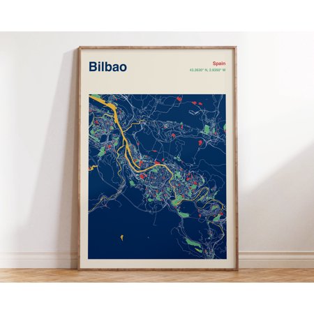 POSTER Bilbao Spain Map Print, Bilbao Map Poster, Bilbao Map Wall Art, Bilbao Street Map, Map Of Bilbao Spain, Colour Bilbao Map-UNFRAMED