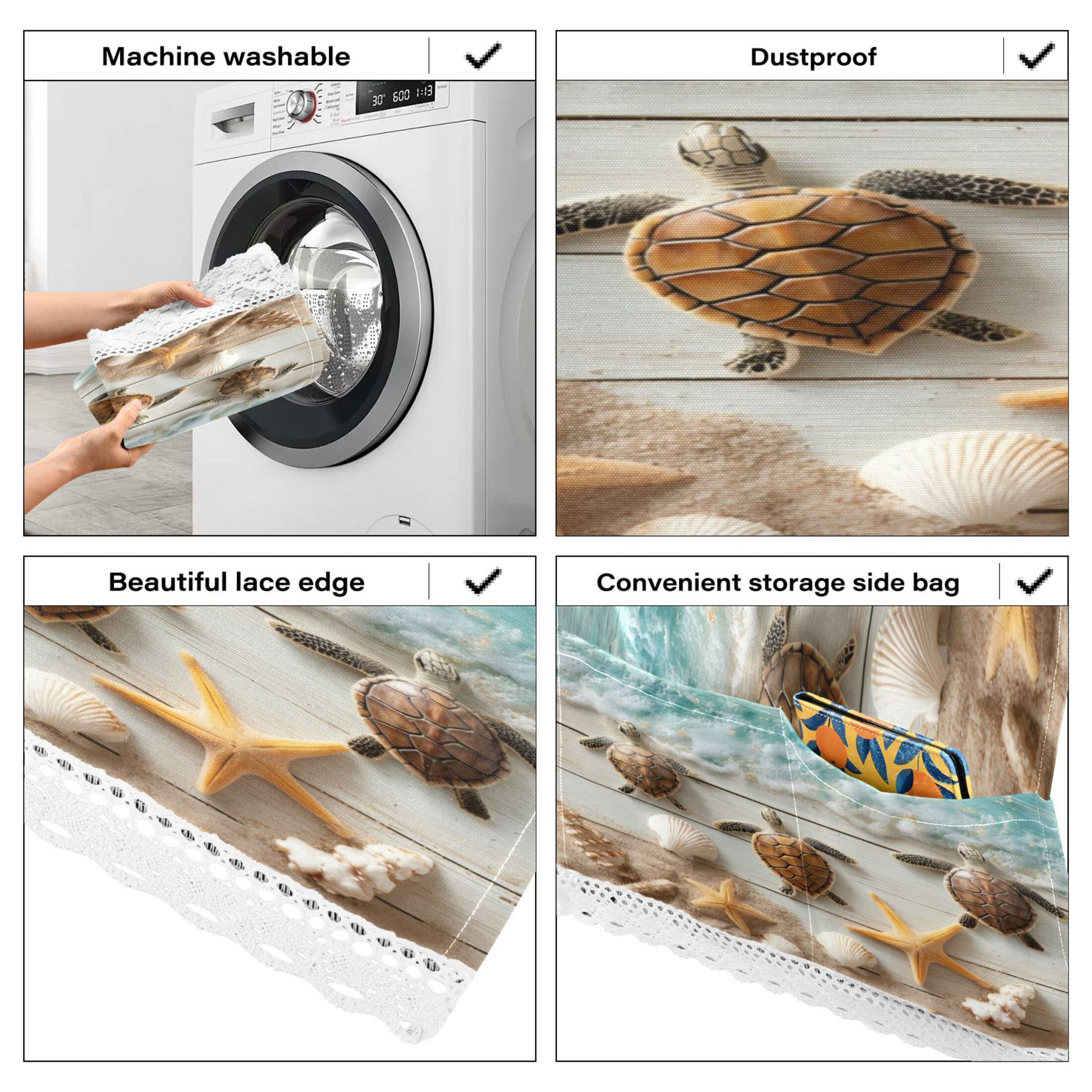Wobogo Beach Turtle Washing Machine Cover Dustproof Washer Dryer Cover Waterproof Laundry Room Decorative Protector