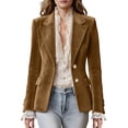 thumbnail image 3 of Ndbuld Jackets for Women Fashion Women Button Turndown Collar Solid Long Sleeve Jacket Coat,Brown,M, 3 of 6