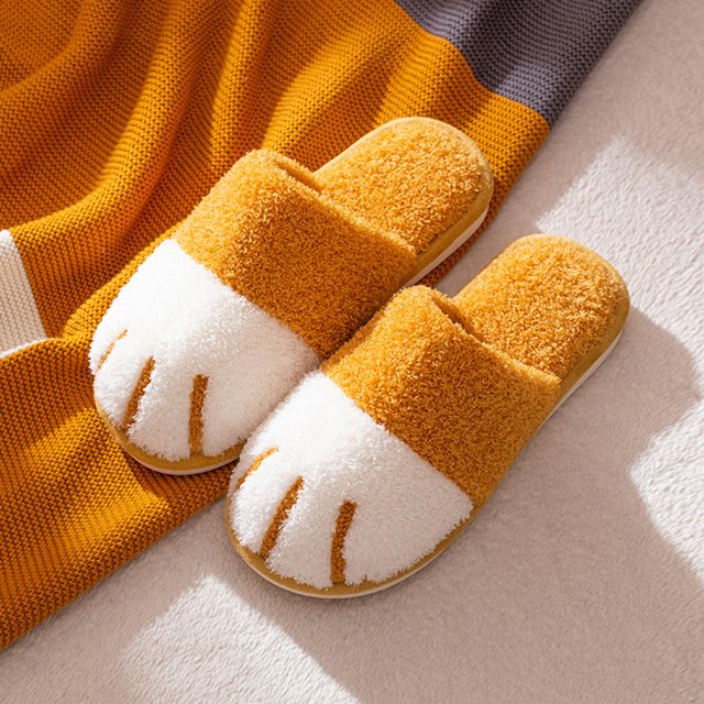 Pantuflas de invierno para mujer, zapatos de felpa, forro cálido con dibujos animados, bonita parte inferior de PVC antideslizante para interior Amarillo 38 a 39