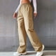 thumbnail image 3 of Gibobby Pantalones tipo cargo mujer Pantalones de pierna ancha de talle sin cinturón para mujer Pantalones de estilo relajado de pierna recta Pantalones casuales(Caqui,XL), 3 of 5