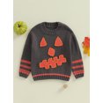 thumbnail image 2 of Suealasg Toddler Baby Boys Girls Halloween Sweater 1T 2T 3T 4T Long Sleeve Pumpkin Face Embroidery Knitwear Pullovers Tops Kids Boy Girl Fall Winter Jumpers Halloween Clothes, 2 of 8