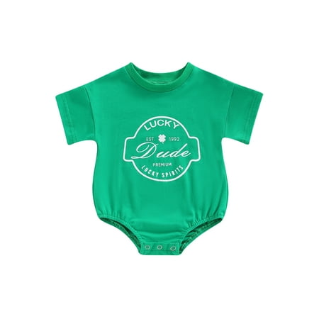 

Frobukio St. Patrick s Day Newborn Baby Boys Girls Romper Summer Jumpsuit Letter Print Casual Short Sleeve Bodysuit Green 0-3 Months