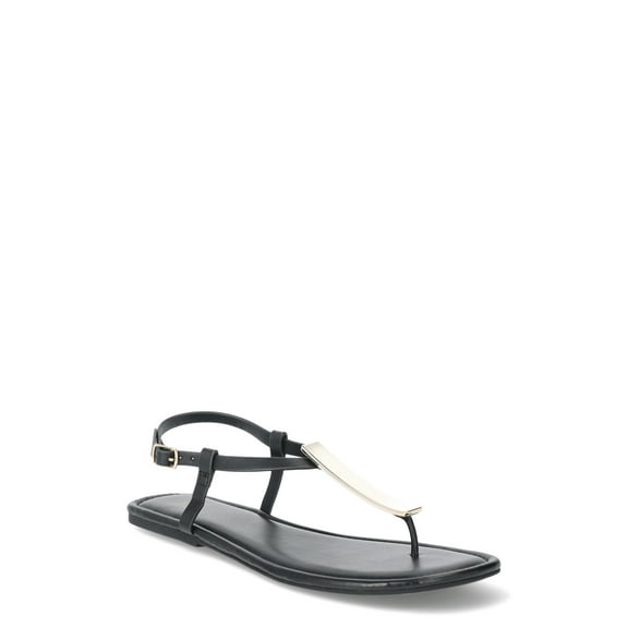 Time and Tru Women's Hardware T-Strap Sandals