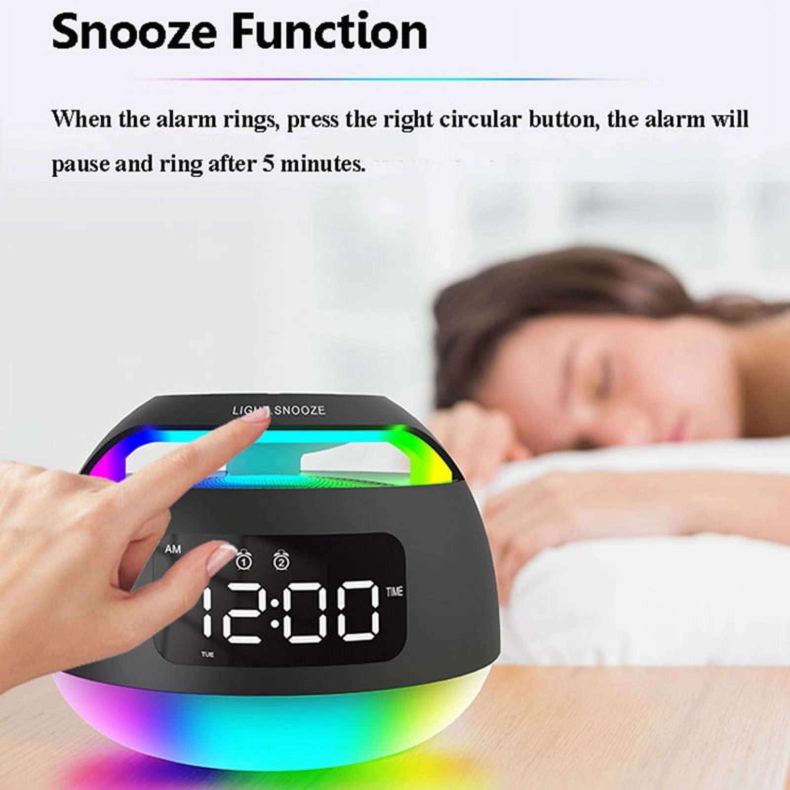 Portable LED Alarm Clock Radio RGB ColorfulLight Radio Receiver Wireless Bluetooth Speaker with DualAlarm Clock Snooze,A
