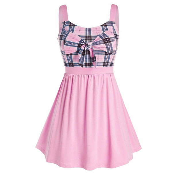 Tamaño más bowknot camisas a cuadros sin mangas de empalme Rosegal Camisetas sin mangas de talla grande