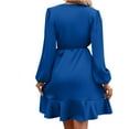 thumbnail image 4 of Sexlip Womens Wrap V Neck Short Sleeve Ruffle Hem Midi Dress Casual Party Office Wear Blue S, 4 of 6