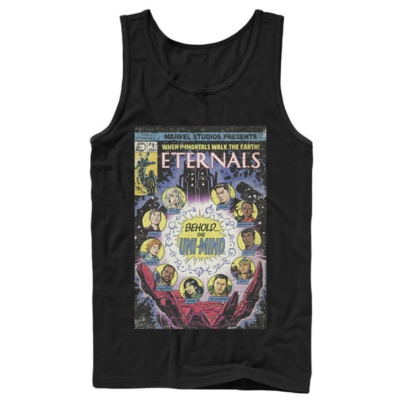 Men's Marvel Eternals Retro Comic Book Cover Tank Top Black X Large