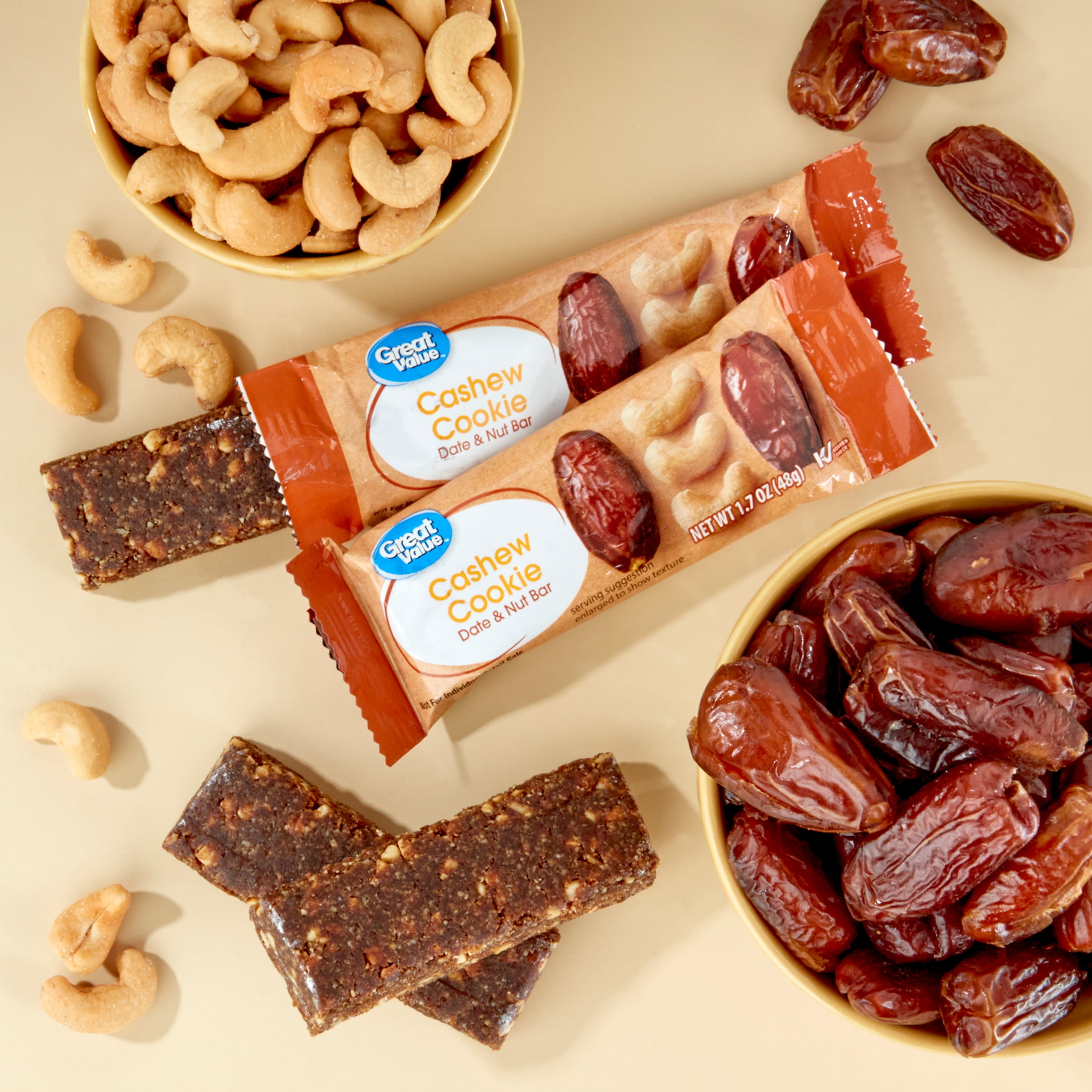 Great Value Cashew Cookie Date & Nut Bars, 8.5 oz, 5 Count