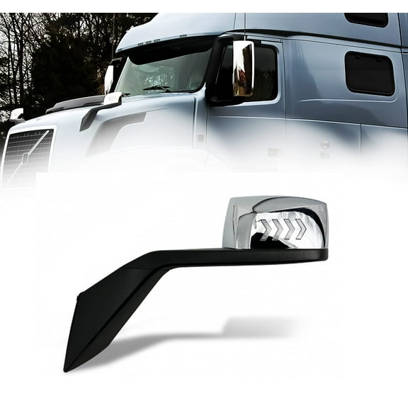 Torque Hood Mirror for 2004-2017 Volvo VNL Trucks with LED Turn Signal Chrome Driver Left Side (TR568-VLHM-L)