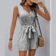 thumbnail image 3 of Mono sin mangas con cuello en V y cinturón para atar en la cintura para mujer - Mono informal para vacaciones - Conjunto de rayas para primavera y verano - Tallas S-XL, 3 of 6
