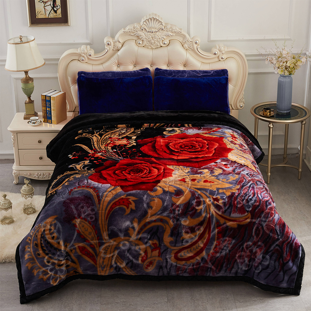 10lbs Heavy Thick A&B Pattern Blanket 2Ply Reversible - Thick Warm Plush Korean Style Bed Blanket, King Size Fleece Plush Blanket, Soft Winter Blanket For Adult 87" x 95", Black Rose