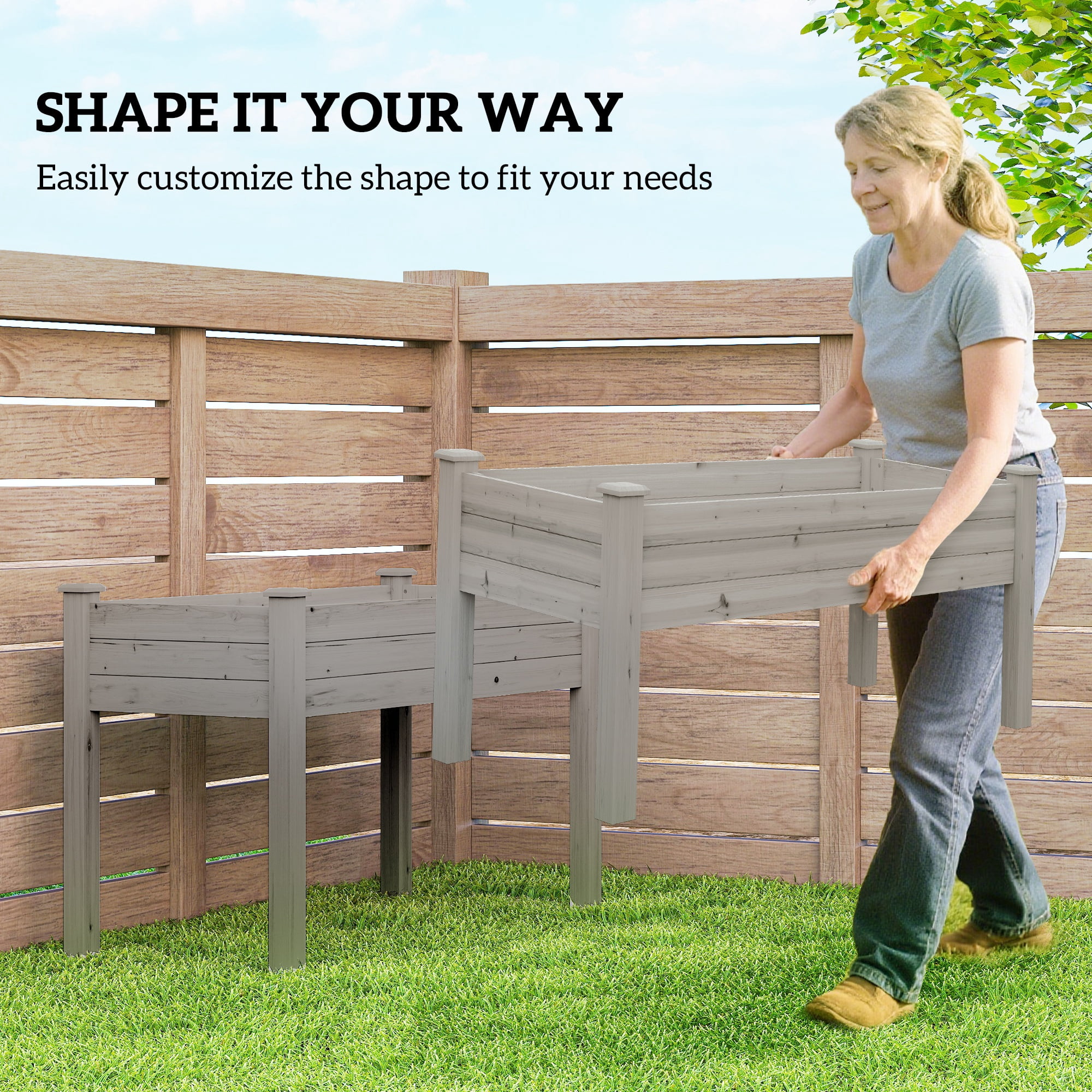 2 Tier Raised Garden Bed, Elevated Wooden 2 Box Planter, Gardening Grow Stand, Planting Bed for Flowers, Vegetables, Herb, Gray