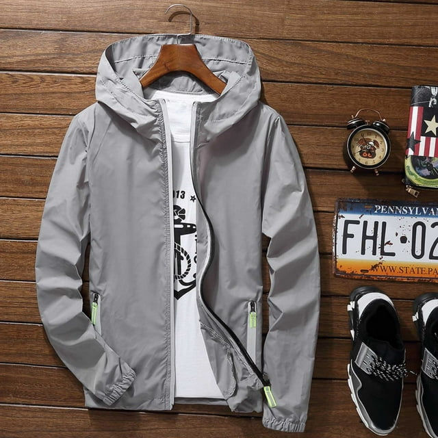 WILLBEST Hoodie Oversized Men's Casual Pure Color Plus Size Hoodie Reflective Zipper Outdoor Sport Coat