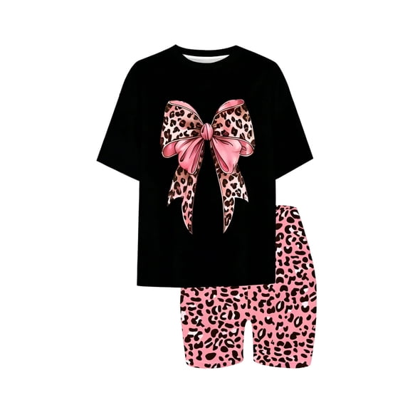 BOOMNY Little Girls Outfit Set 2 Peice Clothes Set for Girl Short Sleeve Graphic Tops Shorts Cozy Kids Dailywear