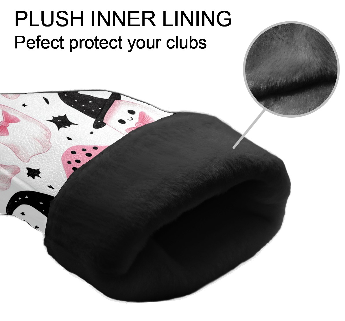 Golf Club Covers, LightPink MushroomGhost Premium PU Leather Driver Hybrid Putter Head Covers with Velvet Lining, Waterproof Golf Gifts for Men Women