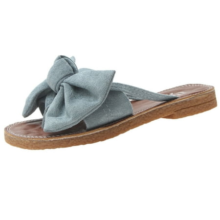 

Women Fashion Solid Color Bow Tie Flat Heel Sandals Slipper Rome Beach Shoes