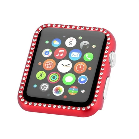 One Red Apple - C56 Bling Rhinestones Aluminum Metal Cover Bumper Case for Apple Watch Series 3 2 1 42mm Red