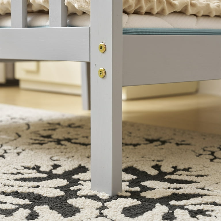 Ktaxon Toddler Bed, Solid Wood Frame, Safety Guardrails, Gray, 53