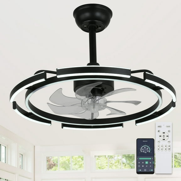 Cusp Barn 24 Inch Modern DIY Shape Ceiling Fan with LED Lights, Silent DC Motor, 6 Speeds, 3 Color Changing, Smart Ceiling Fan with APP Control for Bedroom