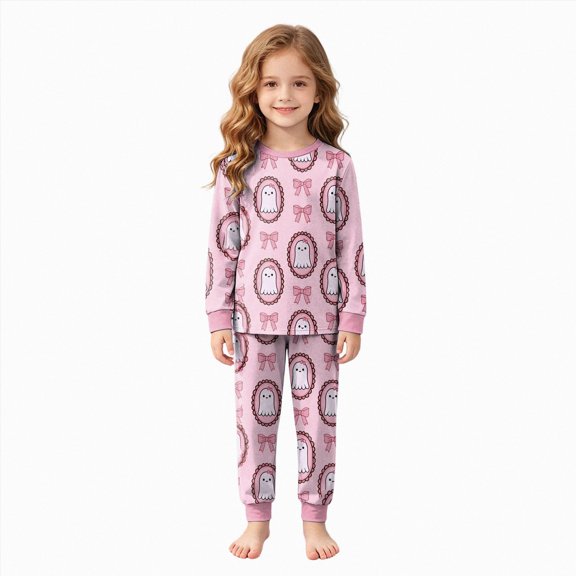 NOLDARES Toddler Girls Boys Halloween Pumpkin Pajamas Cotton Pjs for Boy Jammies Little Kids Sleepwear Clothes Sets(Light Pink,6-7 Y)