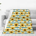 thumbnail image 4 of Salouo White Blue Striped Sunflower Print Bed Blankets,Flannel Blanket Comfortable Air Conditioning Blanket Lightweight Blanket for Sofa Bed Travel & Couch -40"x30", 4 of 8