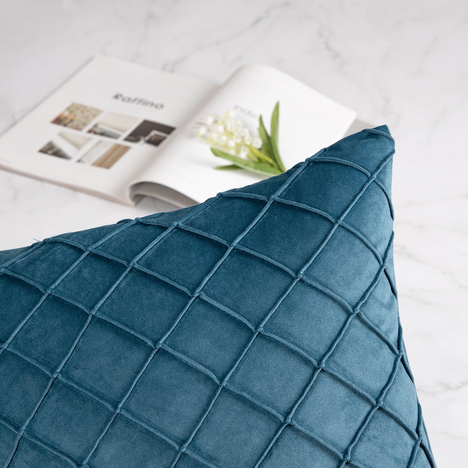 Phantoscope Velvet Pleated Checker Decorative Throw Pillows with
