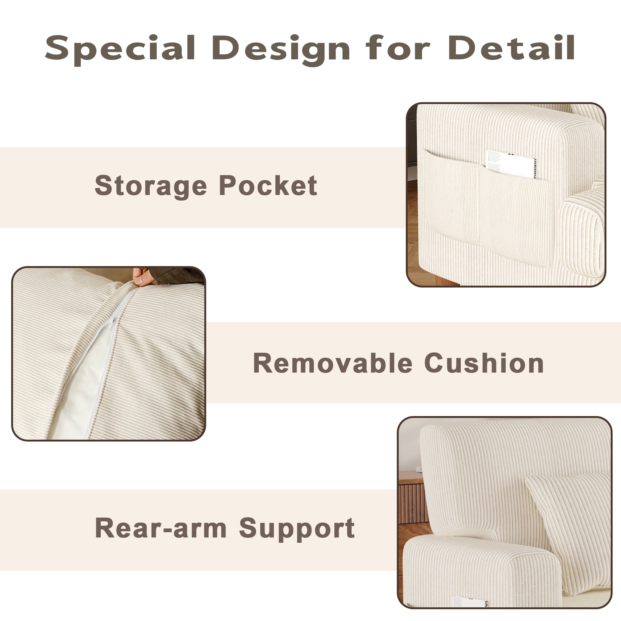 AAQZ 87" Corduroy Sofa Couch for Living Room, 3 Seater Deep Seat Comfy Couch in a Box, 2 Cushions, 2 Pillows Tool-Free Setup,Beige