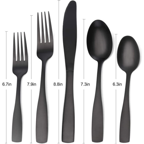 Matte black silverware set, satin stainless steel cutlery set, 5-piece cutlery cutlery set, kitchen utensils, dishwasher safe