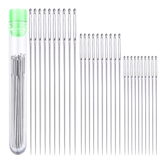 30 Pcs Large Eye Sewing Needles, Knitting Needles Set,Leather Embroidery Thread Needle, Stainless Steel Yarn Knitting Needle With Plastic Bottle,Mixed 3 Different Size Stitching Needles,Silver