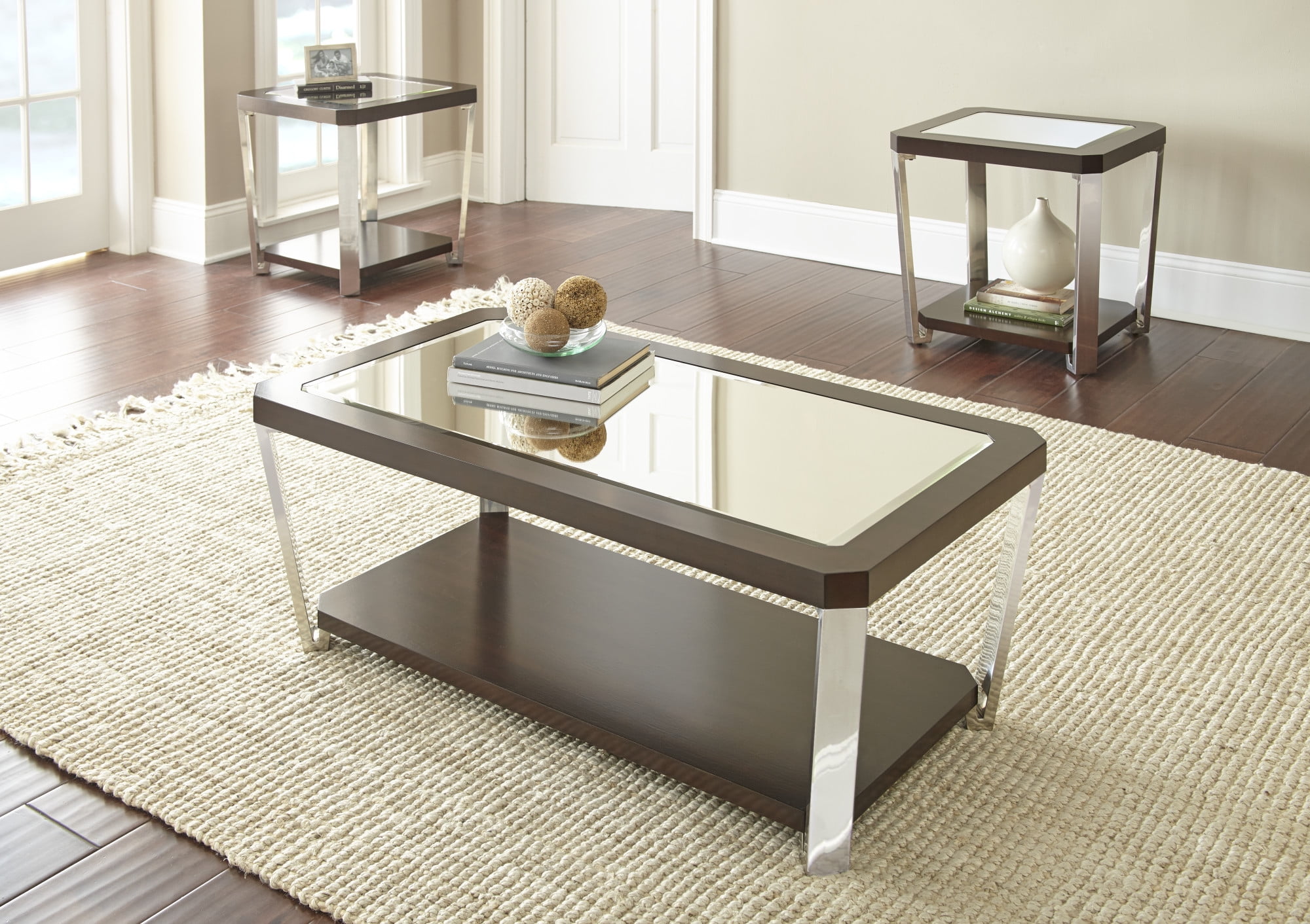 Steve Silver Truman Mirror Top End Table, Espresso Chocolate