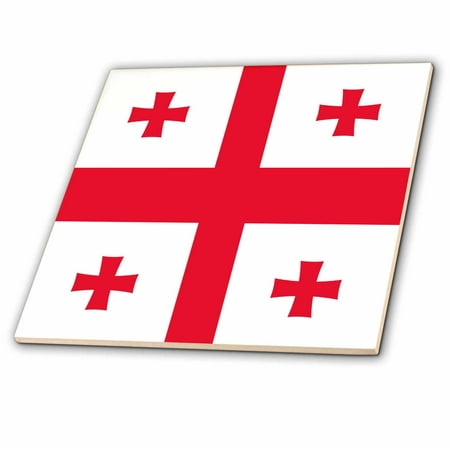 

3dRose Flag of Georgia - Georgian Red Jerusalem Crusaders Cross on white - crosslets - St George - world - Ceramic Tile 8-inch