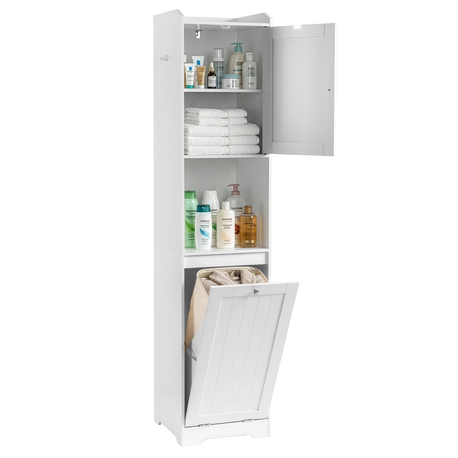 Ktaxon Bathroom Floor Cabinet 1 Door & Flip - down Door Drawer (Storage Bag Including), White