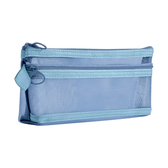 Lksixu Grid Mesh Pencil Case, Double-layer Nylon Pencil Pouch with Zipper, Multi-Purpose Stationery Organizer Large Capacity Clear Exam Pen Bag Portable Travel Cosmetic Bags for Office College