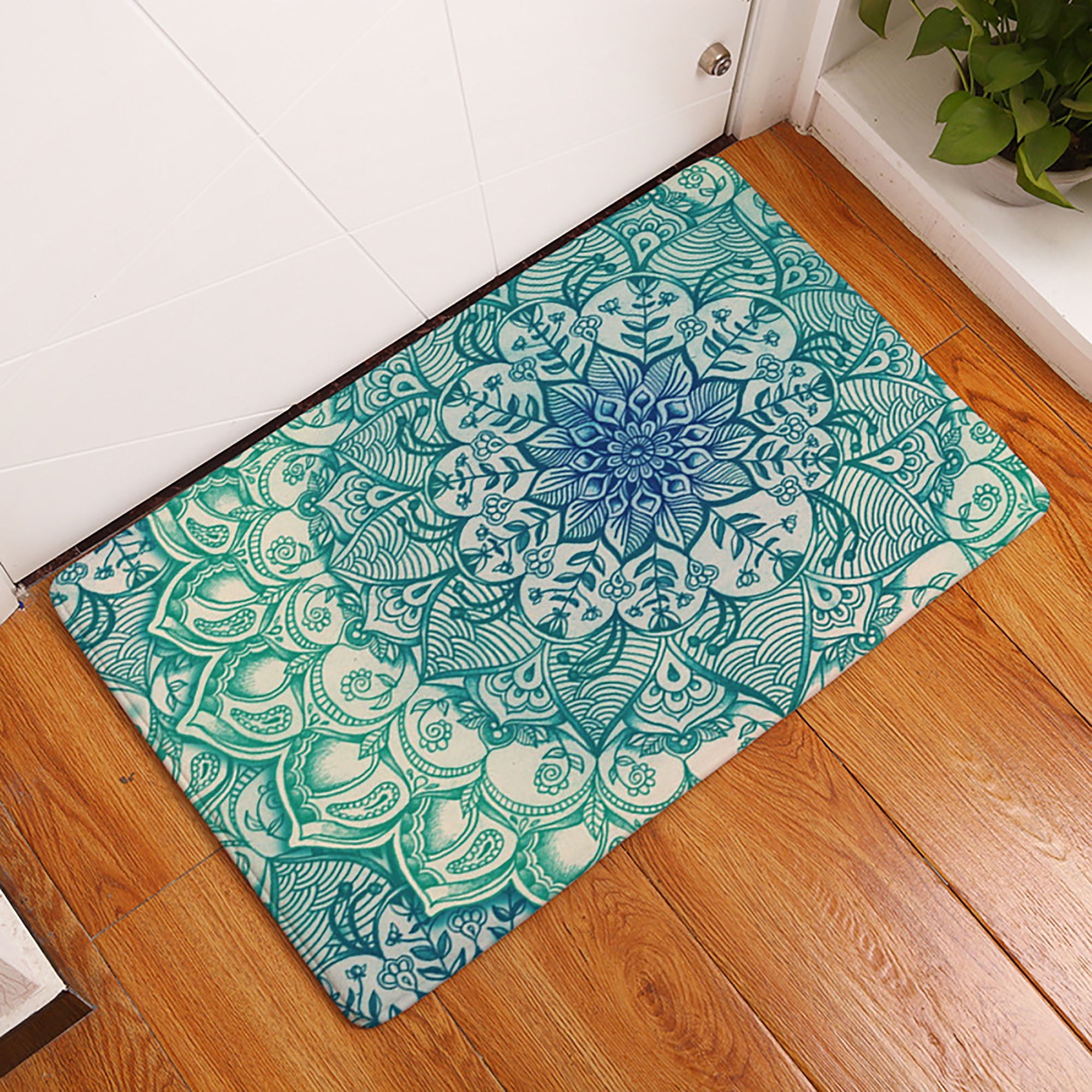 Seashells and Starfish On Blue Wooden Boards Door Mat Outdoors Indoor Rug Inside Front Outdoor Non-Slip Washable for Entryway Carpet 40 X 60 