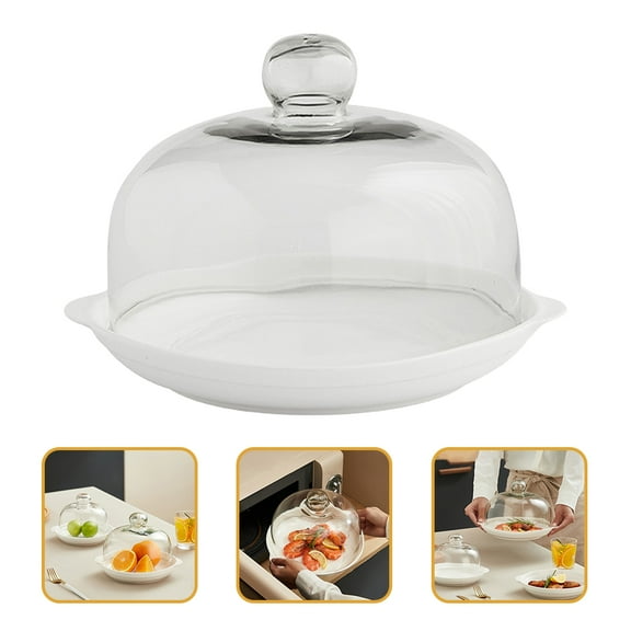 Soimiss Transparent Ceramic Glass Cake Plate with Dome for Storage 1Set