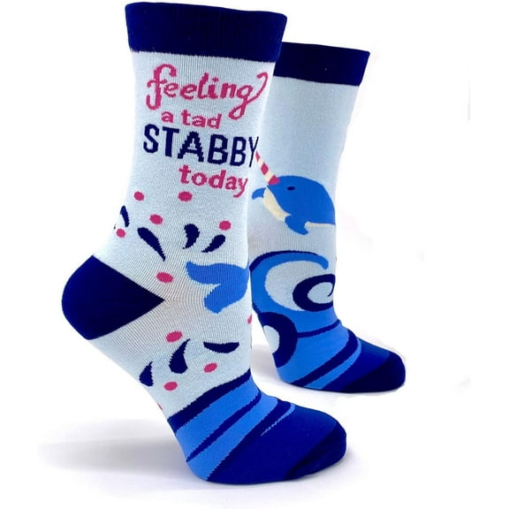 Feeling a Tad Stabby Today Funny Narwhal Novelty Crew Socks for Women