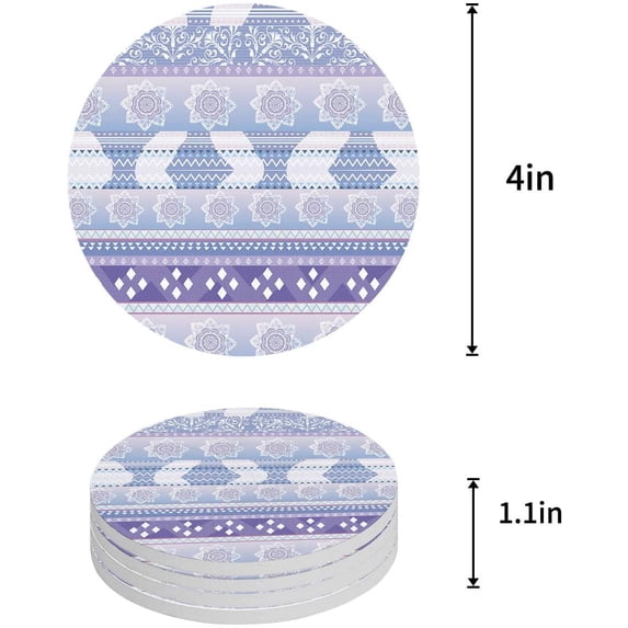 FMSHPON Mandala Set of 6 Round Coaster for Drinks, Absorbent Ceramic Stone Coasters Cup Mat with Cork Base for Home Kitchen Room Coffee Table Bar Decor