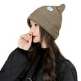 thumbnail image 2 of Opvise Women Fashion Beanie Hat Ears Solid Color Letters Brimless Dome Windproof Korean Style Knitting Cap for Outdoor Khaki, 2 of 8